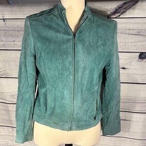 80’s 90’s Y2K style Moto Zip up Valerie Stevens Teal Leather Jacket Size Medium